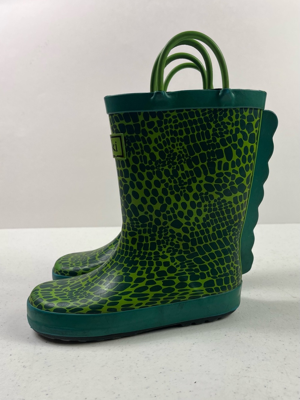 Oakiwear Kids Green Patterned Rain Boots with Easy Pull Handles